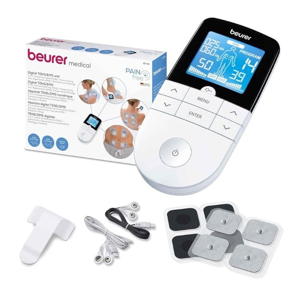 Eletroestimulador digital Beurer EM-49 (TENS e EMS): Ideal para o alívio da dor, o fortalecimiento muscular e a relaxação mediante massagem